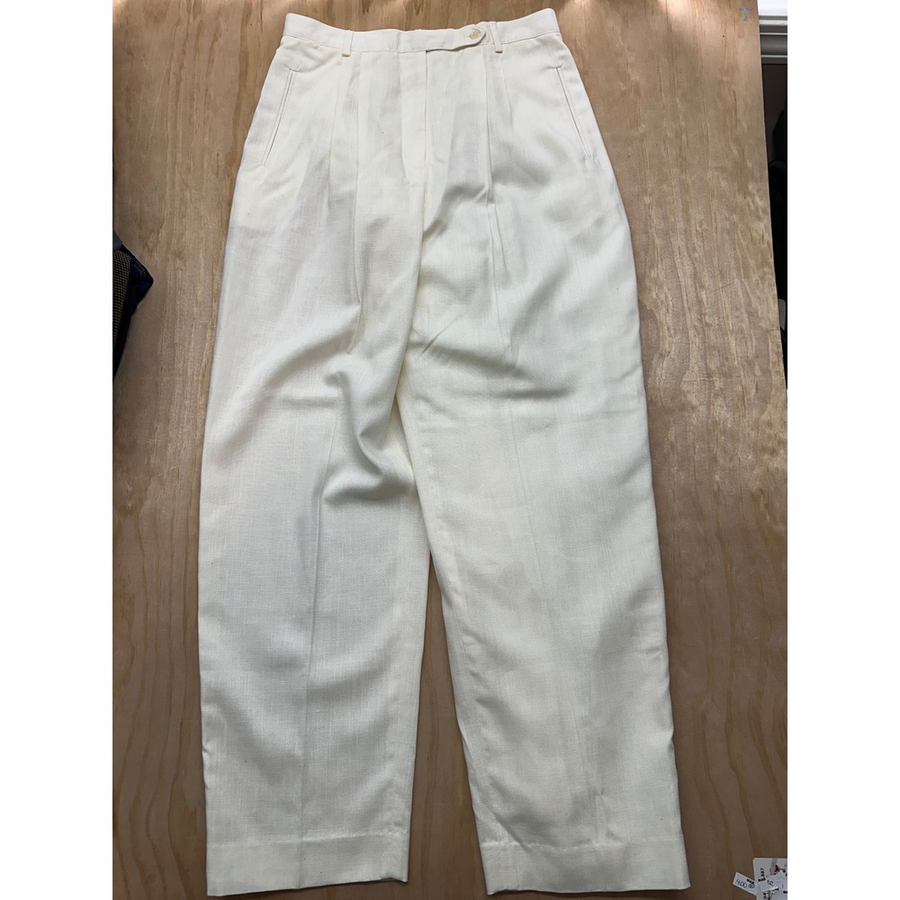 Nordstrom Town Square Vintage Cream Linen Rayon Pleated Trousers Pants Womens 14